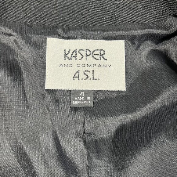 Kasper A.S.L. Blazer Womens 4 Black White Wool Houndstooth Stand Collar Cropped - Picture 2 of 10